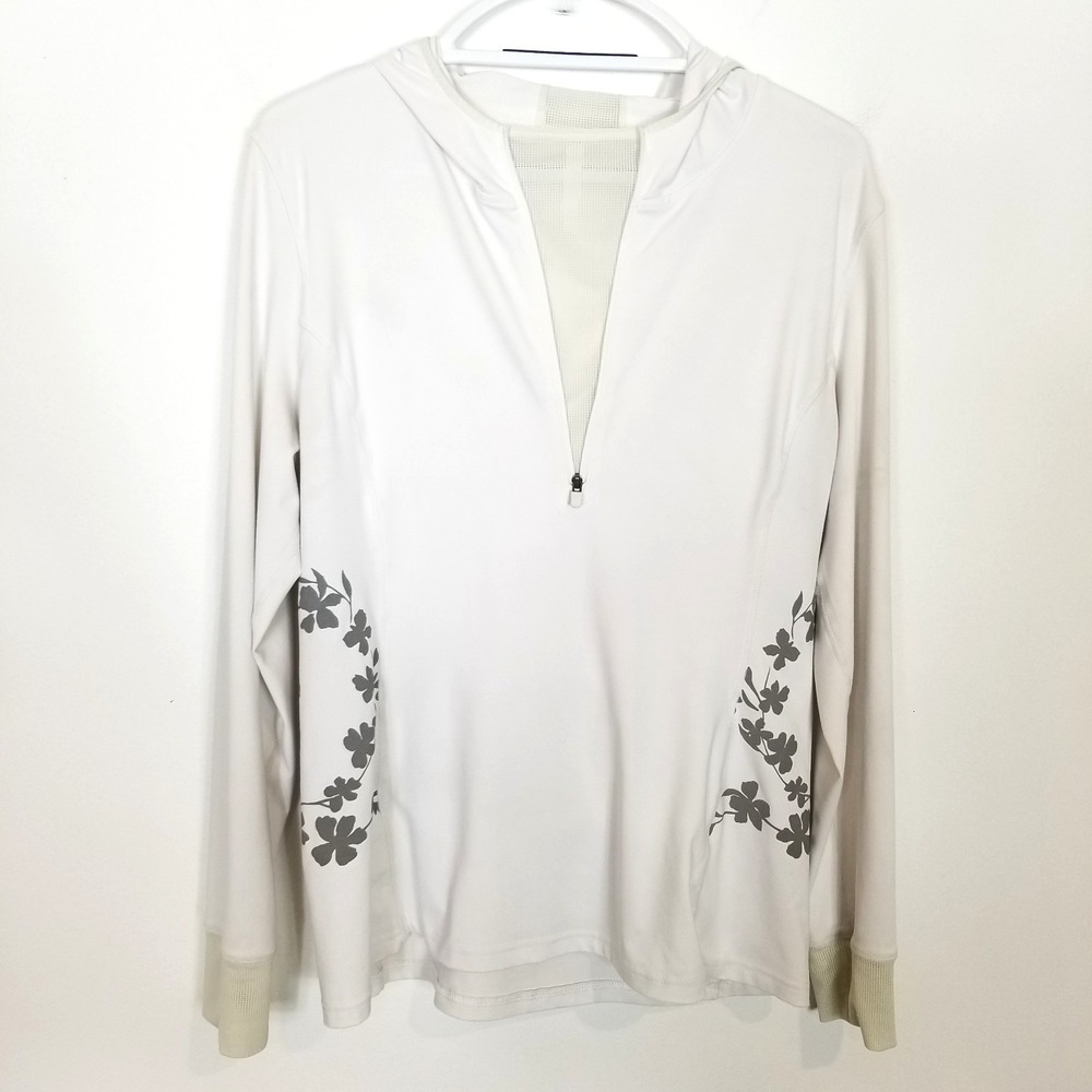 Fabletics Women Nara Lanagram Shirt Hoodie Sz XL White Long Sleeve Athletic